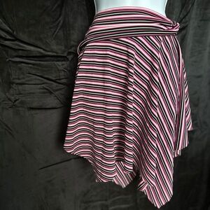 Rave Stretch, Black, pink and white stripe handkerchief style Skirt, size L